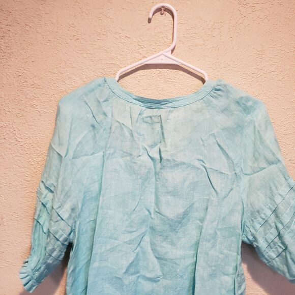 Talbots Blue Tassel Tie Neck Short Sleeve Linen Blouse Large - Picture 7 of 9